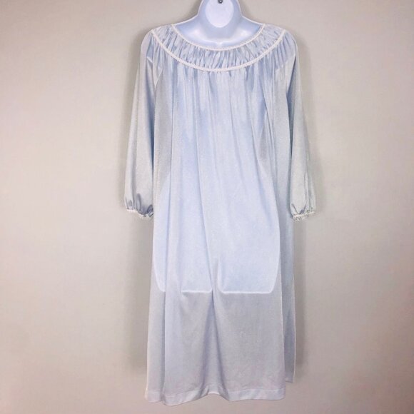 Vintage Lorraine Womens Robe M Blue 3/4 Sleeve Front Button Nylon - Picture 4 of 8